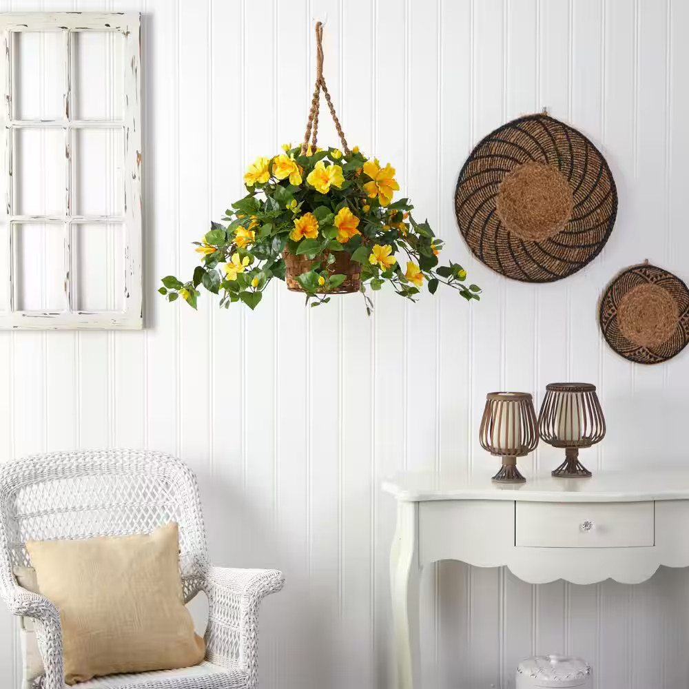 22 In. Artificial Hibiscus Hanging Basket