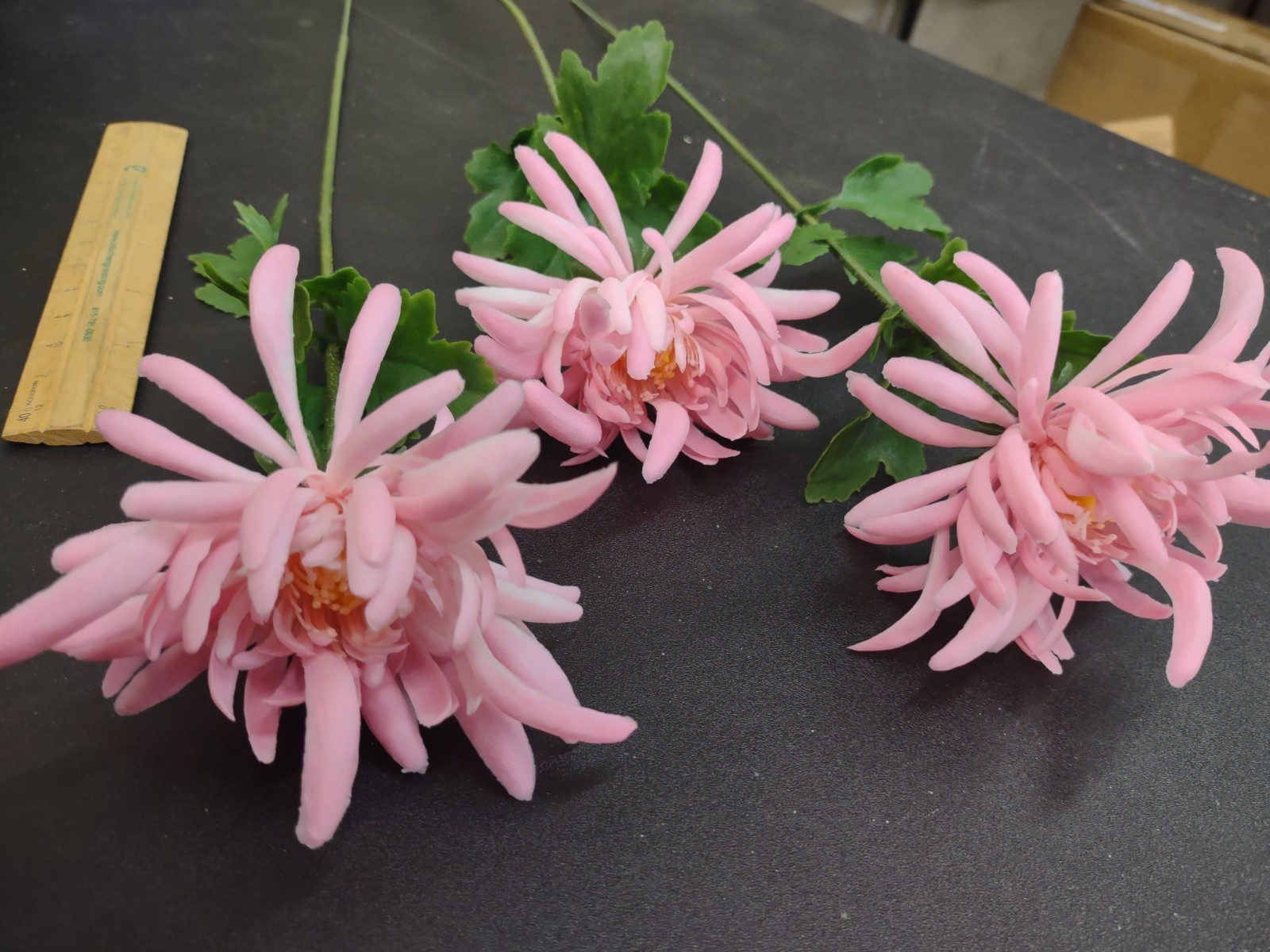 3 Stems 1960s Vintage Poly Flowers – Pink Fuji Chrysanthemums – 13 Inches