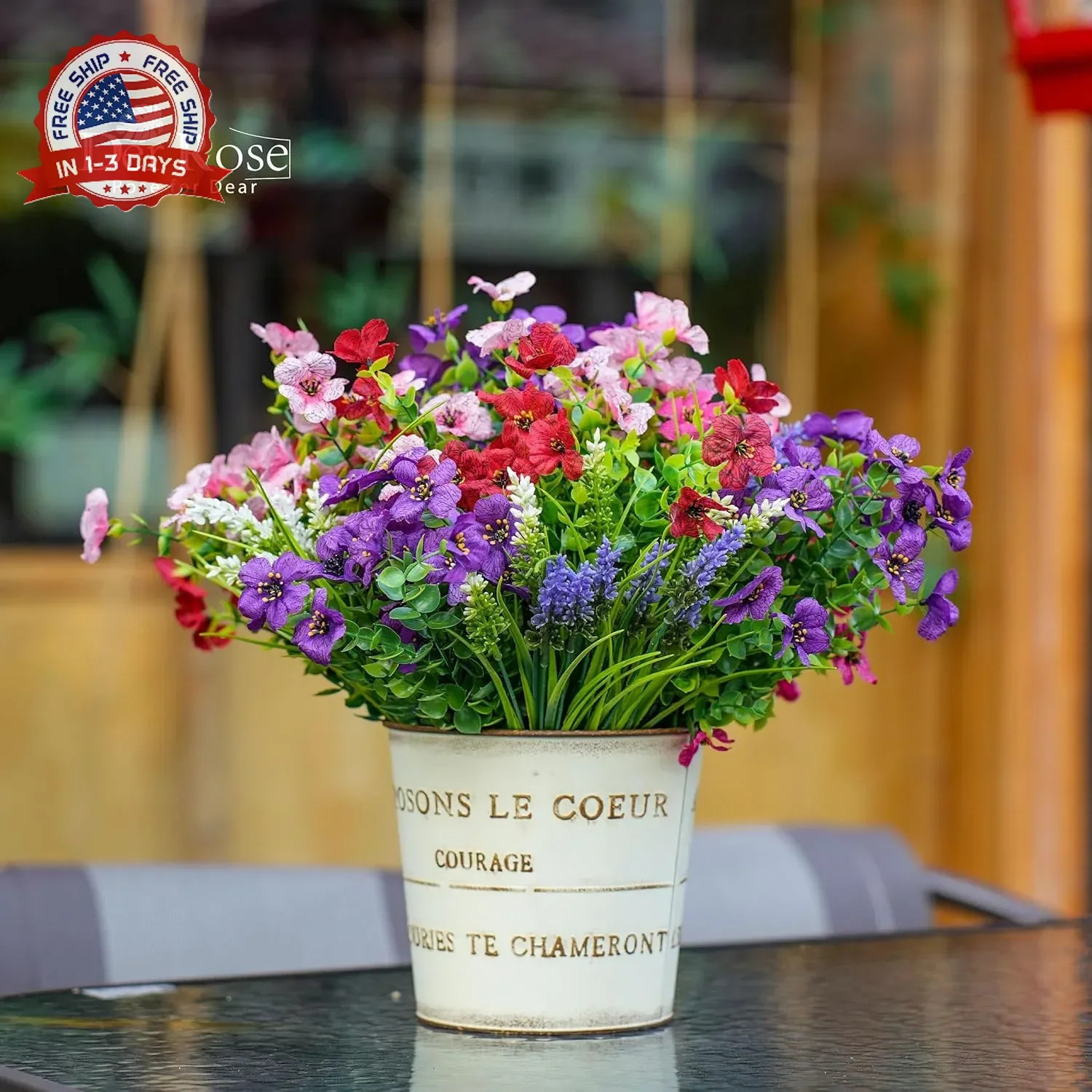 Artificial Flowers Outdoor UV Resistant Silk Plastic Spring Plants 4 Colors Bund