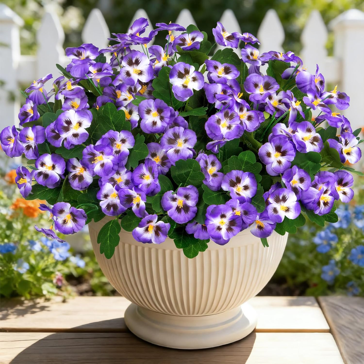 Ouddy Decor 15 Bundles Artificial Flowers for Outdoors, 15″ Fake Pansies Silk Fl