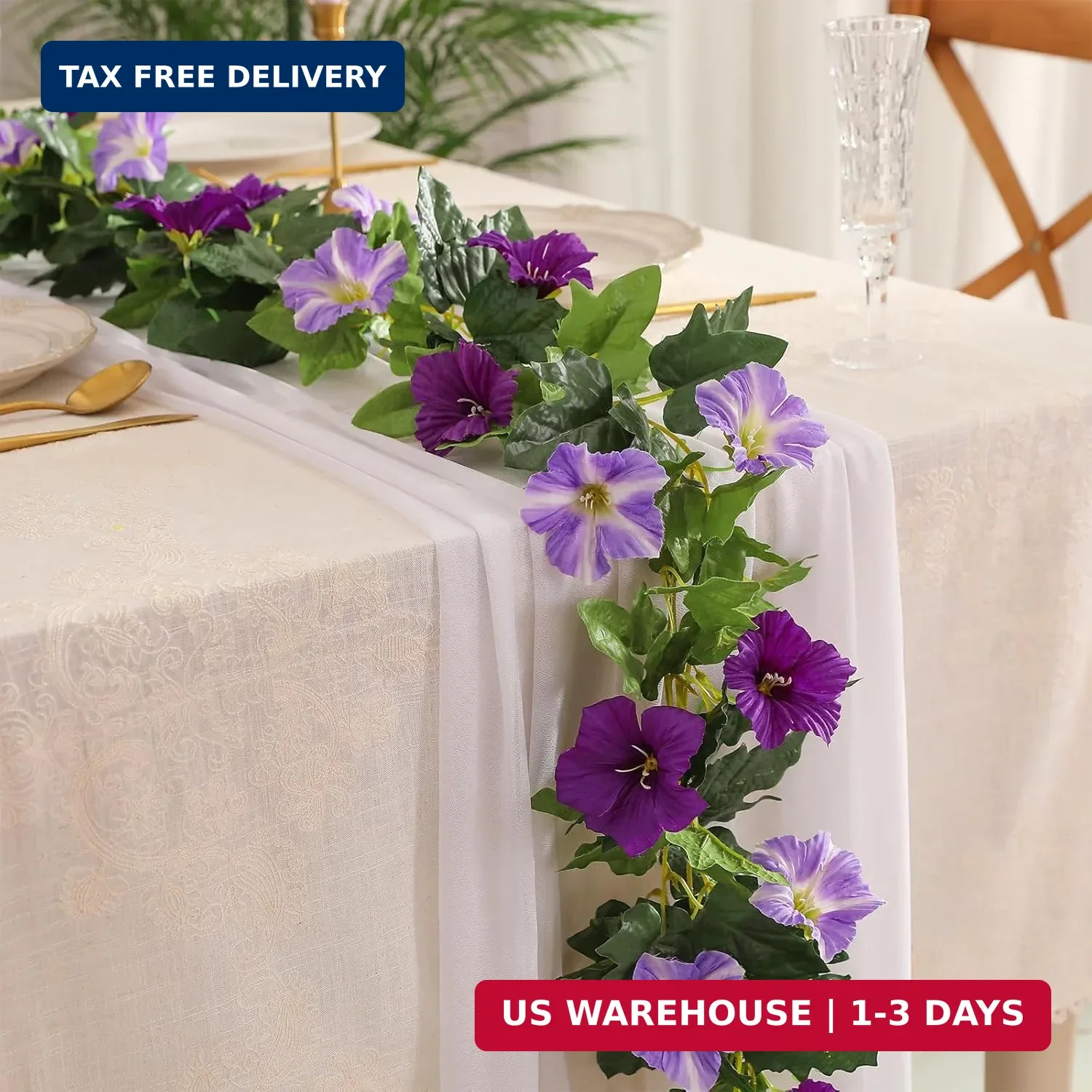 Floweroyal 2 Pack Artificial Flower Garlands 15.8FT Fake Morning Glory Vines Sil