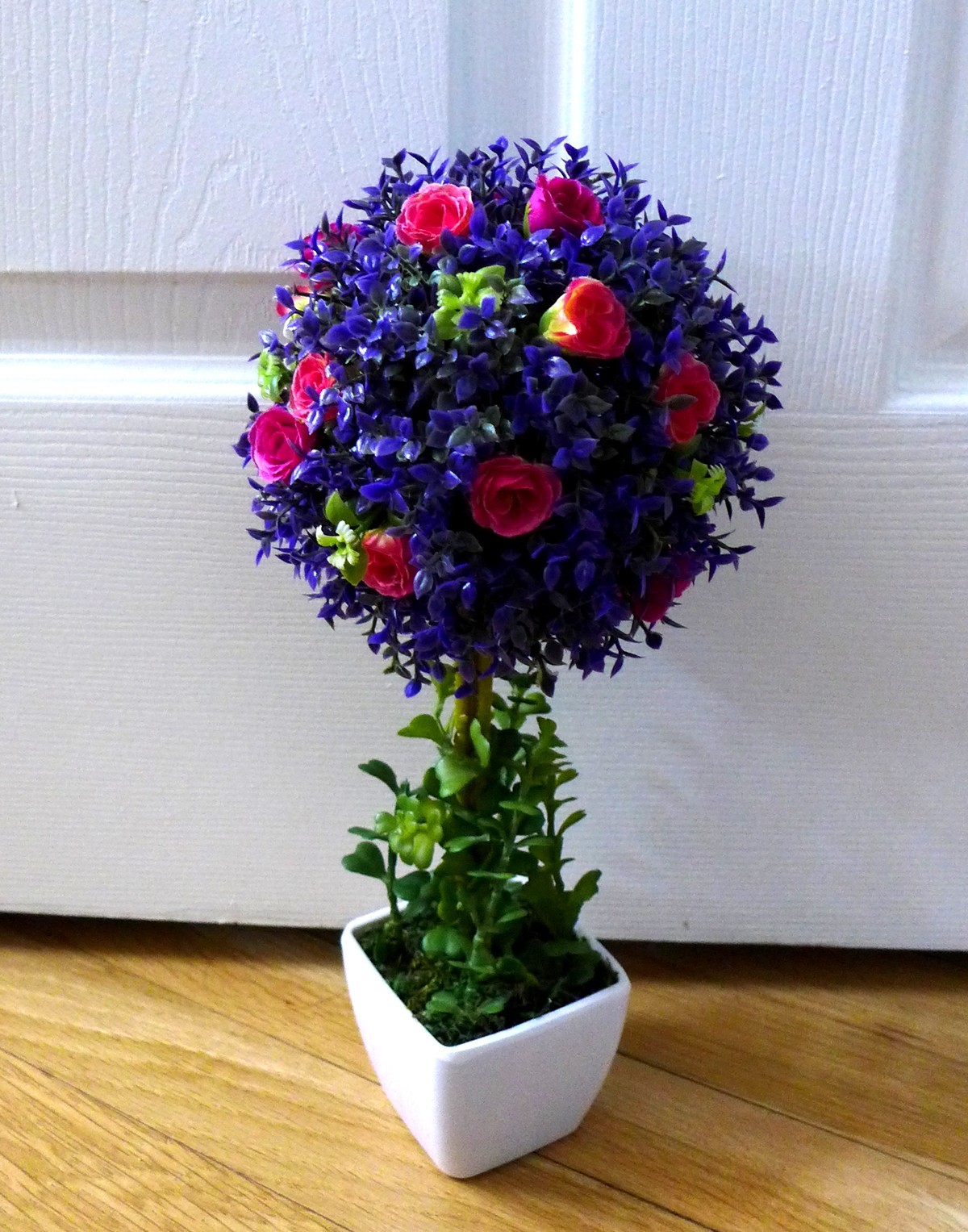 12″ Height Potted Flower Artificial Plastic Plant Dark Purple Grass With Pink