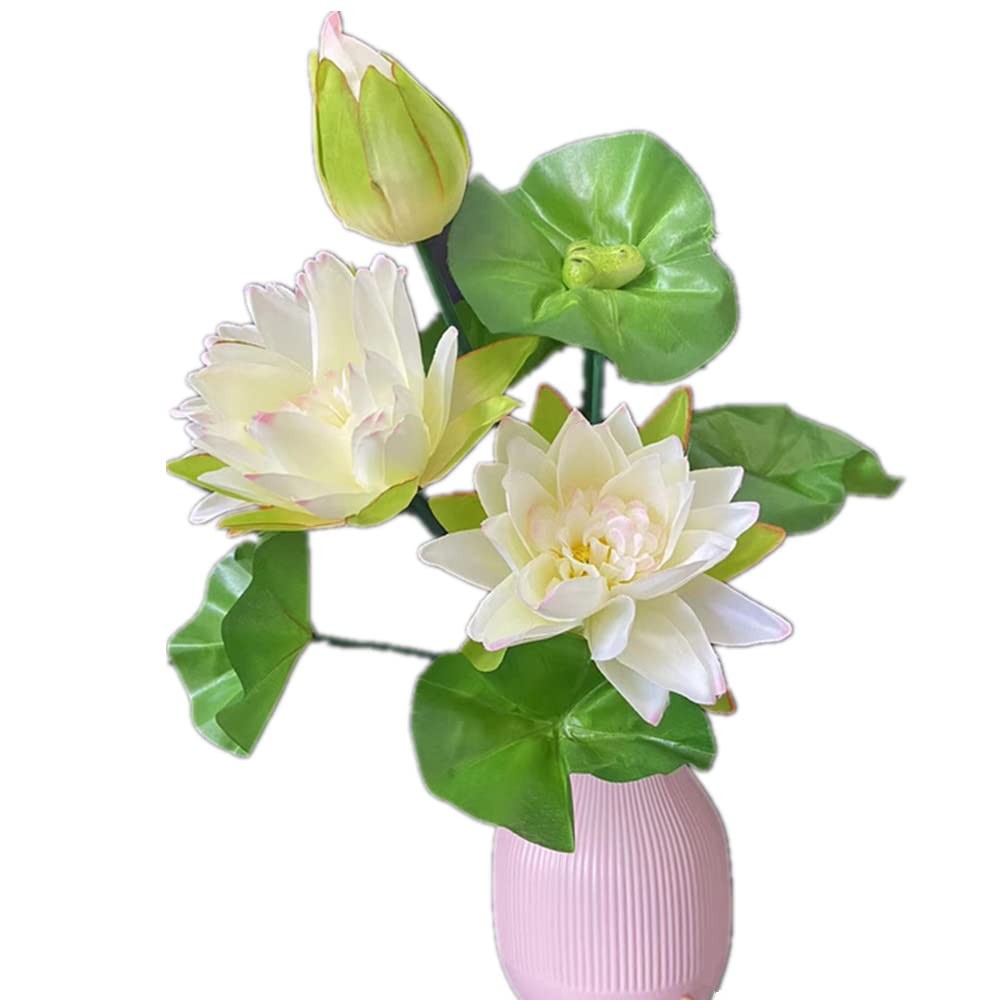 2pcs Lotus Bouquet Flower White Artifcial Water Lily Bunch 10 Forks Fake Flow…