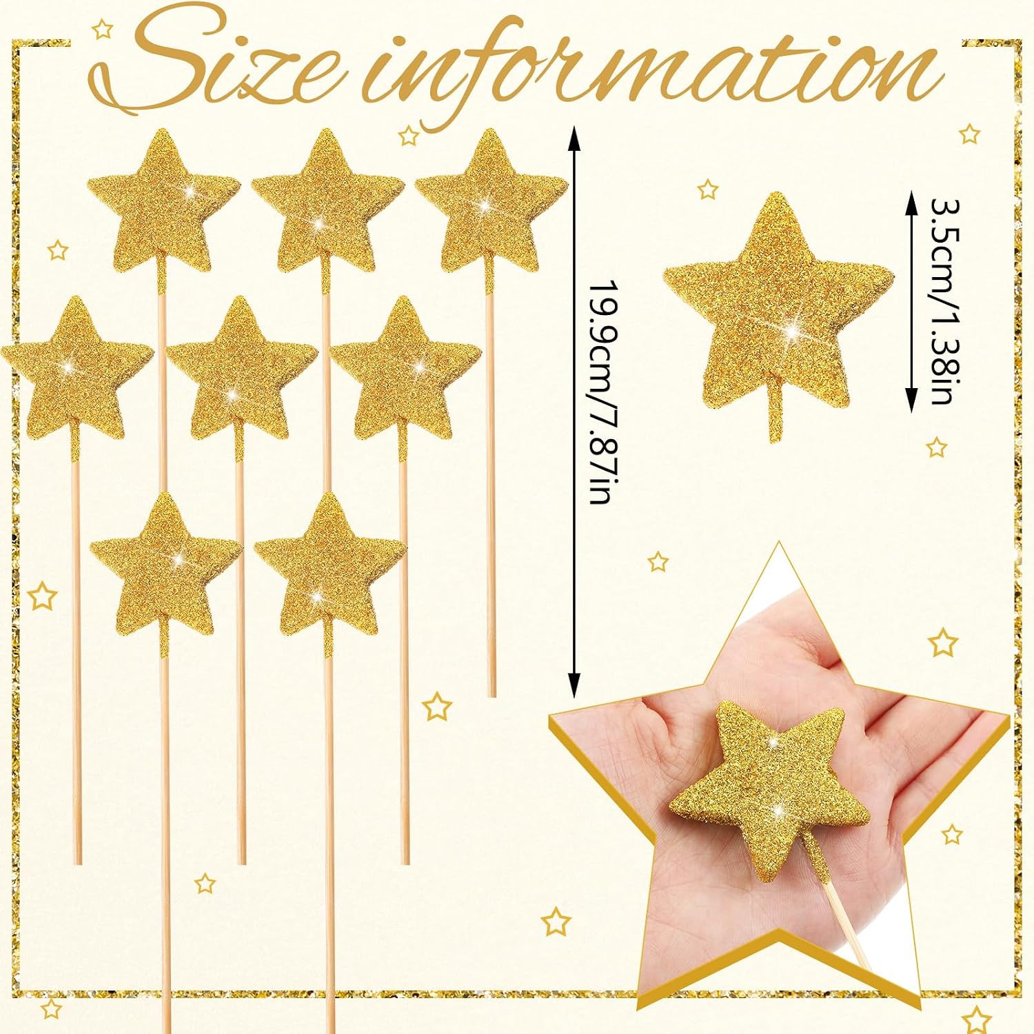 60 Pcs Star Floral Pick 8” Star Centerpiece Table Decor Gold Graduation Glitte