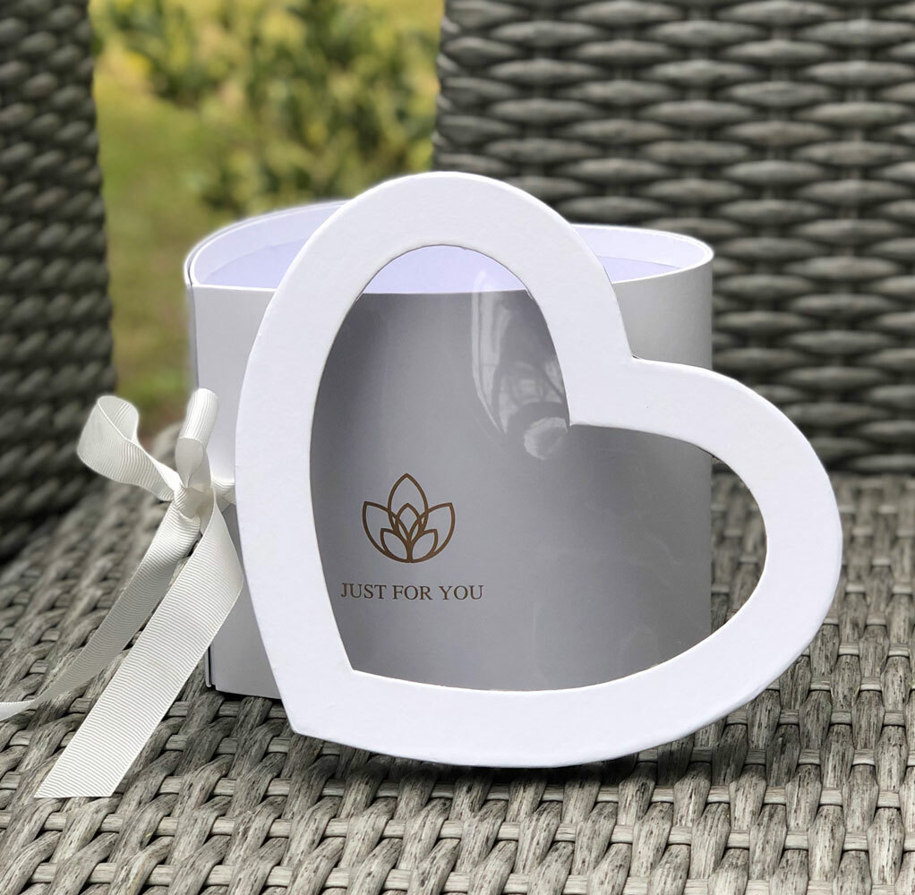 Premium Quality Heart Shape Flower Box, Floral Gift Box, 2 Tier, with Lid, White