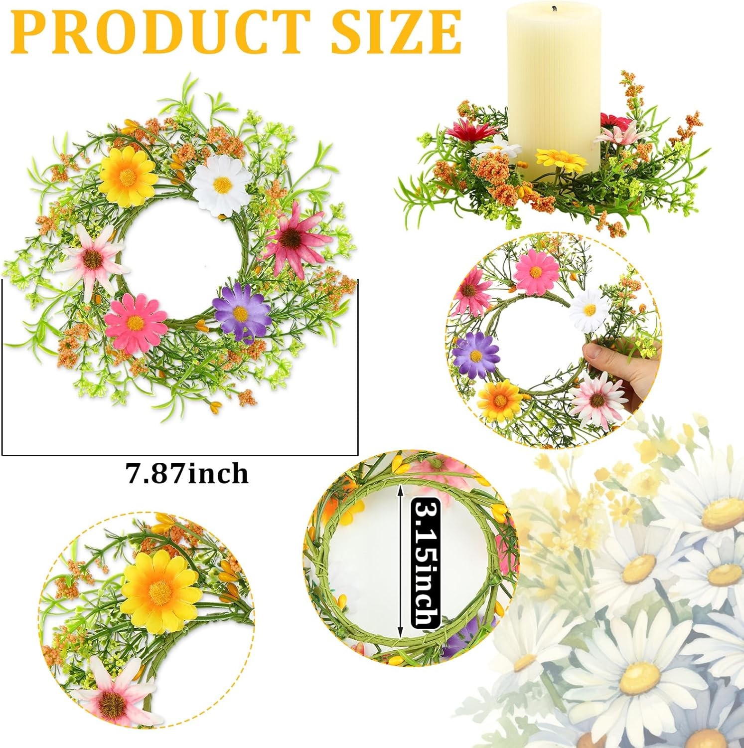 4 Pcs Spring Flower Candle Rings Artificial Floral Wreaths Summer Floral Pillar