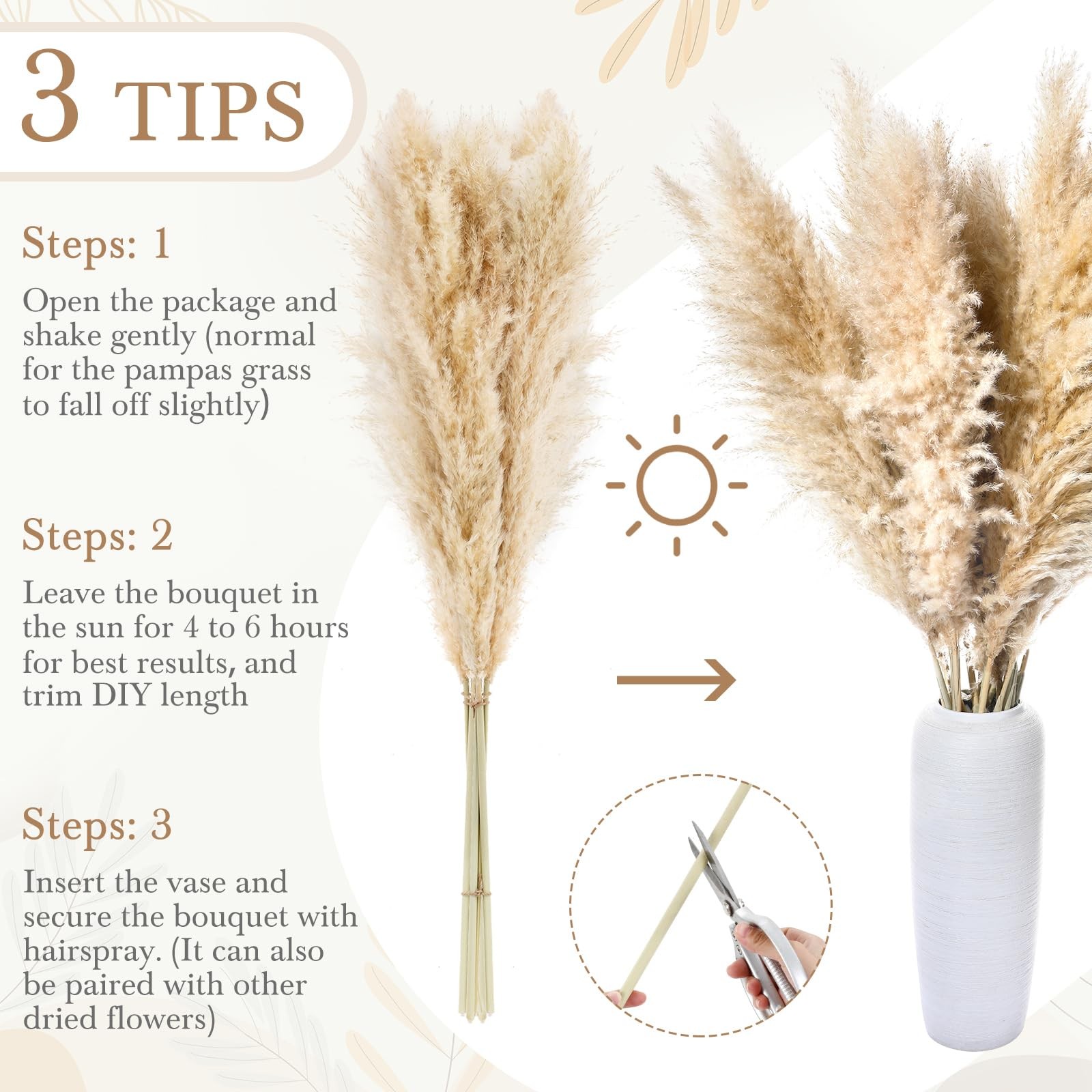 30Pcs 46 Inch Fluffy Tall Pampas Grass Decor Bulk, Natural Dried Pampas Grass Bo