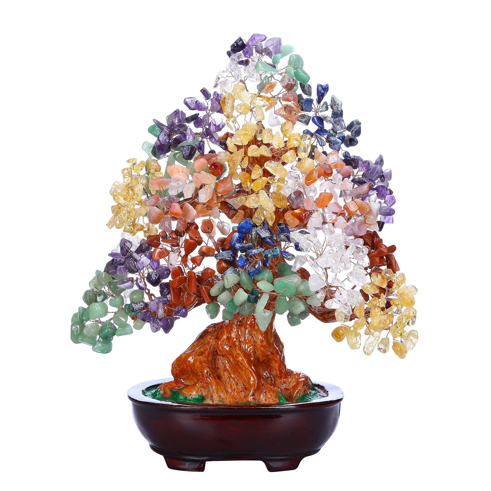 Large Feng Shui Natural 7 Chakra Healing Crystal Money Tree Resin Base Bonsai St