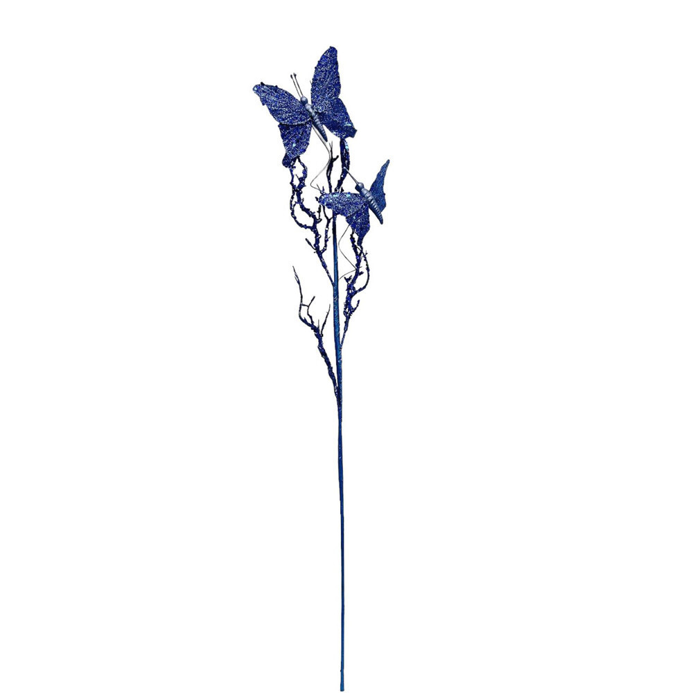 31″ Blue Glitter Twig With 2 Butterflies Dead Twig Branch Window Insect Floral