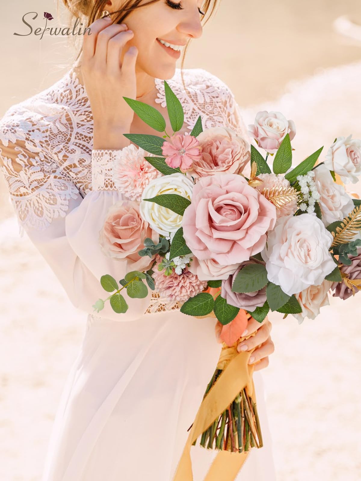 Artificial Flowers Box, Dusty Rose, Pink, White Roses, DIY Wedding Decor Bouquet