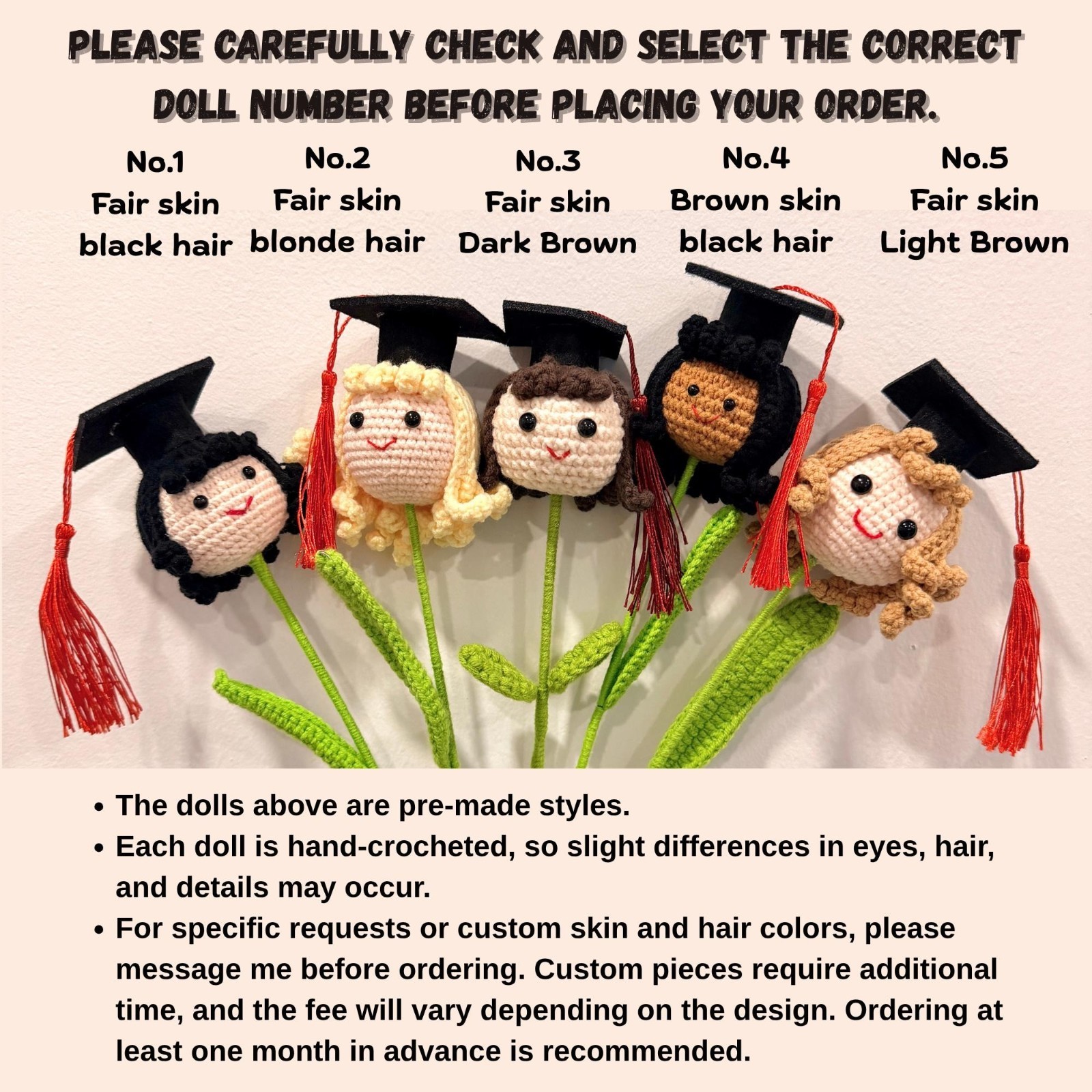 Crochet Graduation Doll Bouquet Handmade Class of 2026 Graduate Anniversary Gift