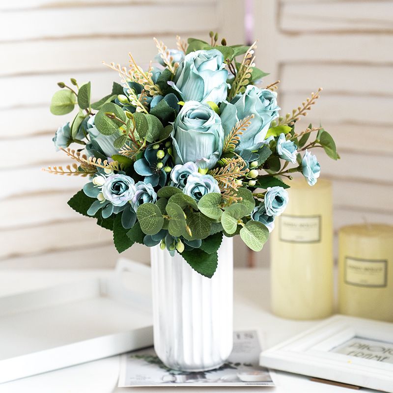 Artificial Rose And Eucalyptus Flower Bouquet High Quality Home / Wedding Decor