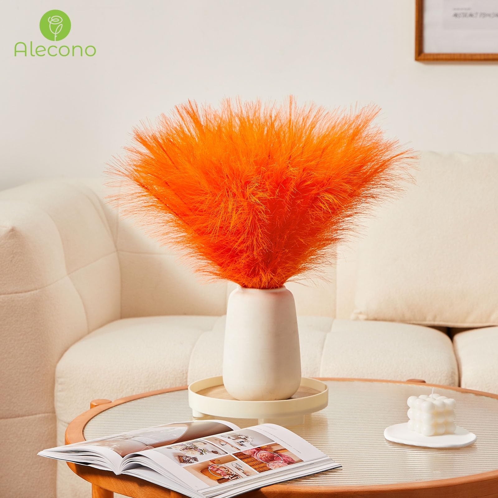 17 Inch Bright Orange Faux Pampas Grass Decor Fall Wedding Centerpiece