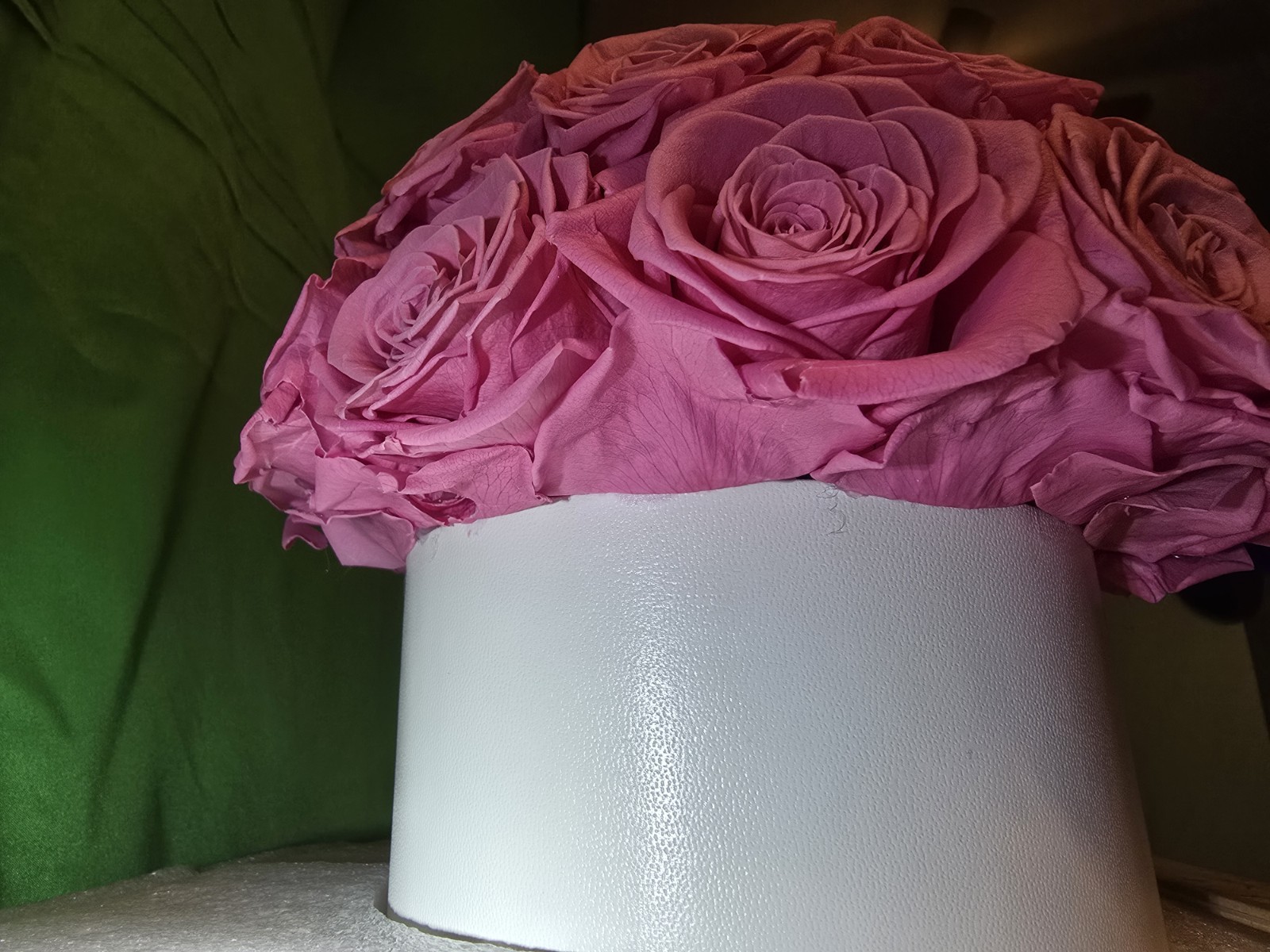 27 Preserved Pink Roses In White Vase, Preserved Flowers Dome Shaped