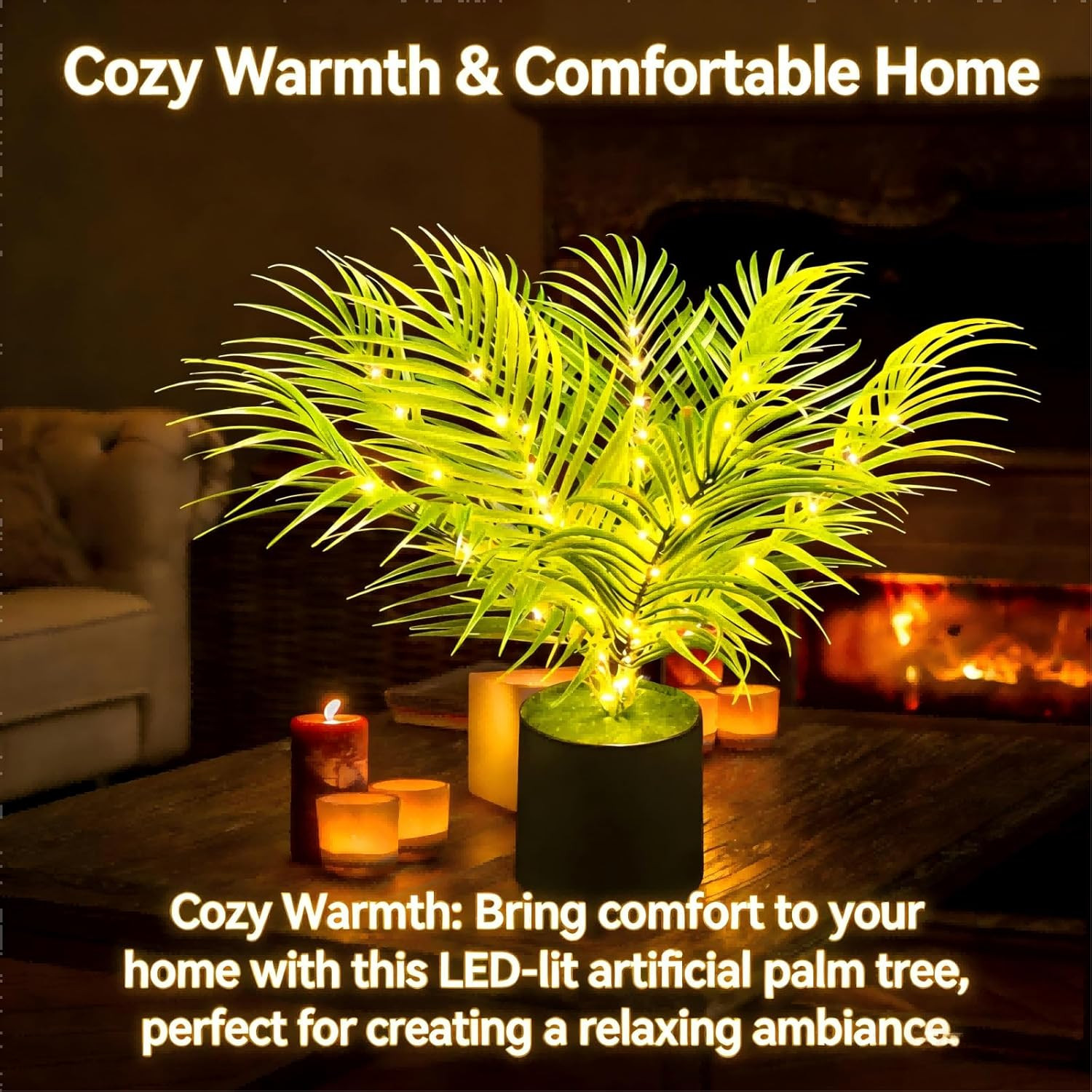 20” LED Areca Palm Tree Faux Plant with Lights – USB & Battery Box Powered – Ar