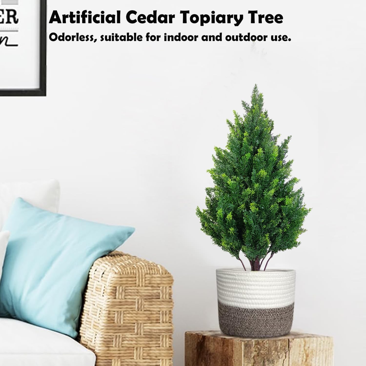 Set of 2 Artificial Cedar Topiary Trees, 27.6” Outdoor Faux Plants Pine Shru…