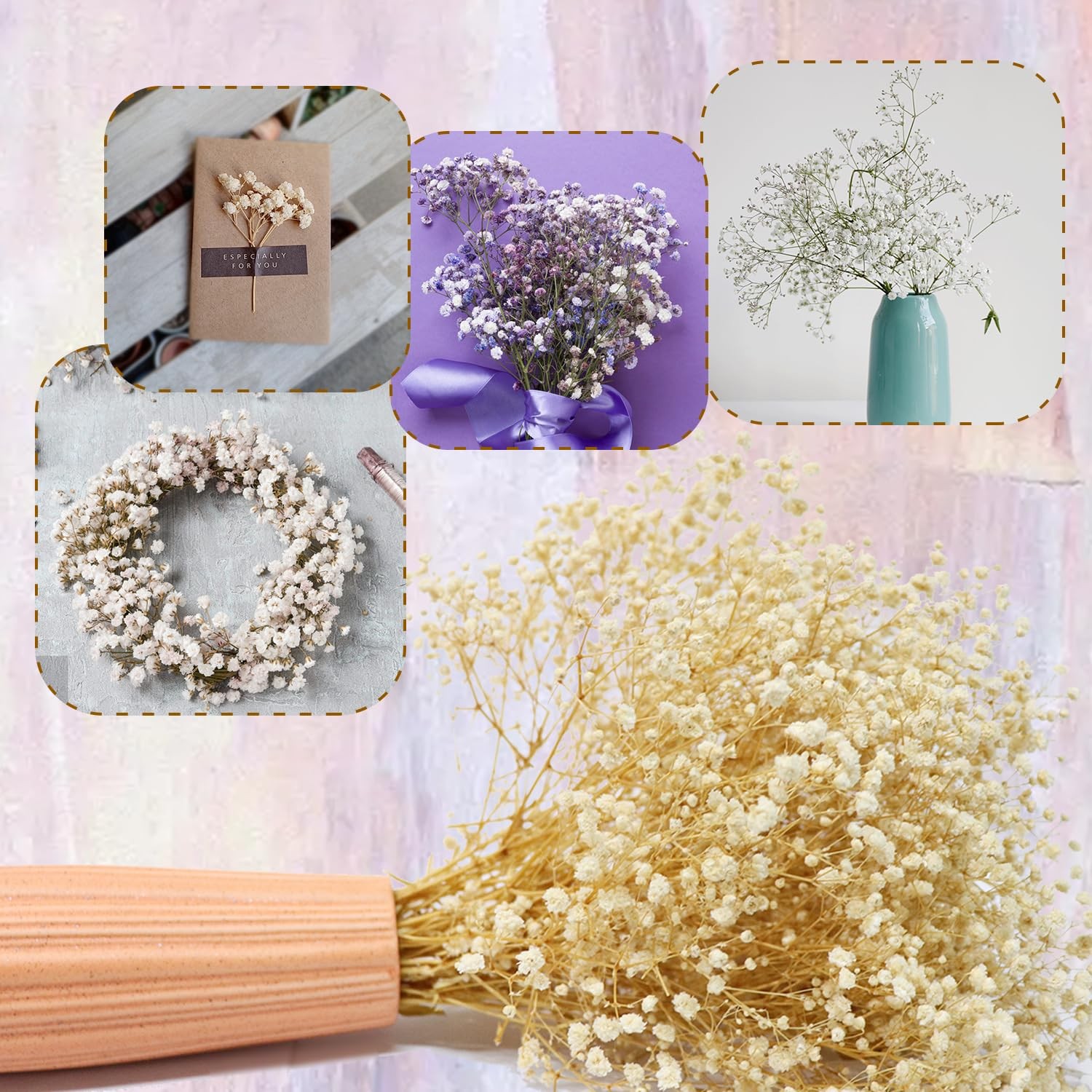 White Dried Babys Breath Flowers Bouquet Natural Gypsophila Home Decor Vase