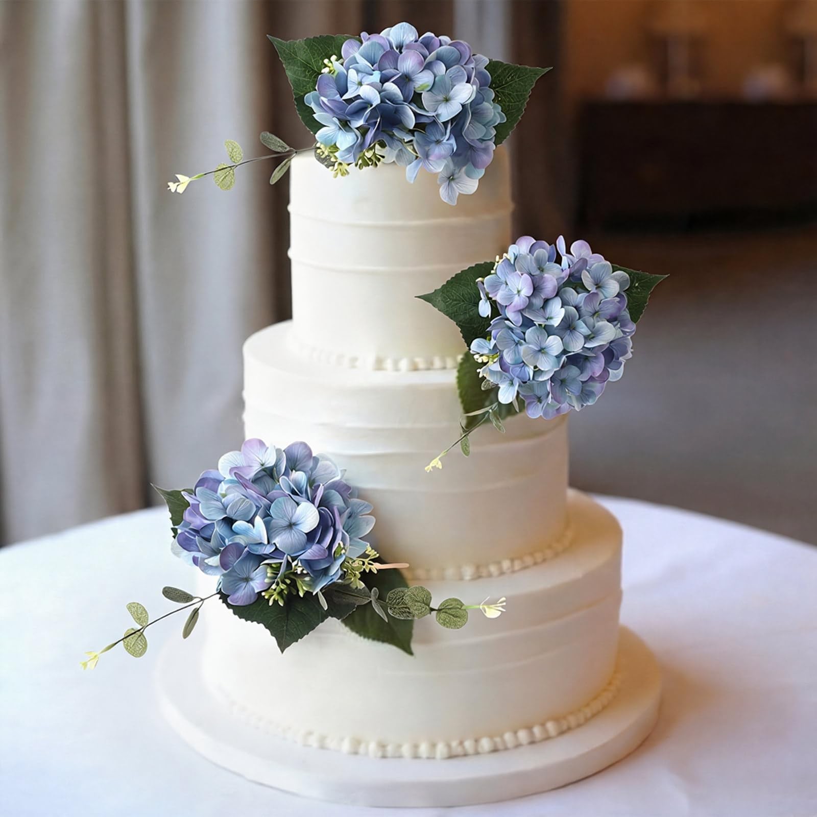 3 Pcs 7.87 Inches Pre-Made Blue Hydrangea Cake Toppers, Faux Flowers Decor fo…