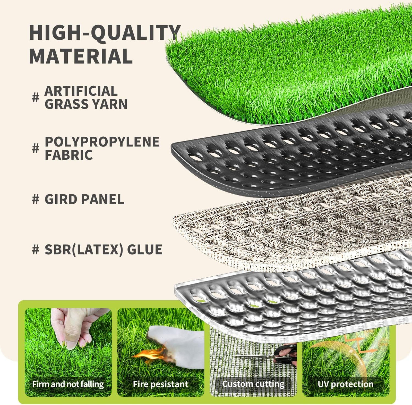 Realistic Artificial Grass Rug Indoor Outdoor, Dog Grass Mat with Drainage Holes