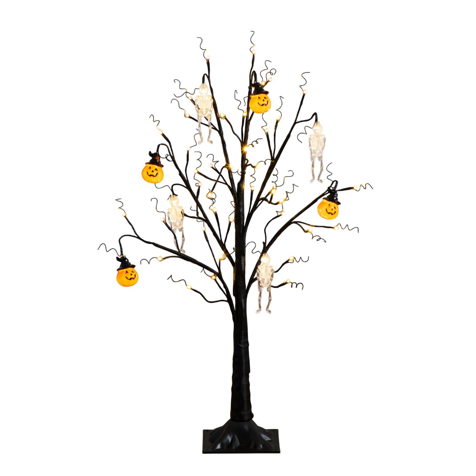 Nearly Natural 3ft Pre-Lit Halloween Pumpkins & Skulls Ornament Tree w/ 48 LED