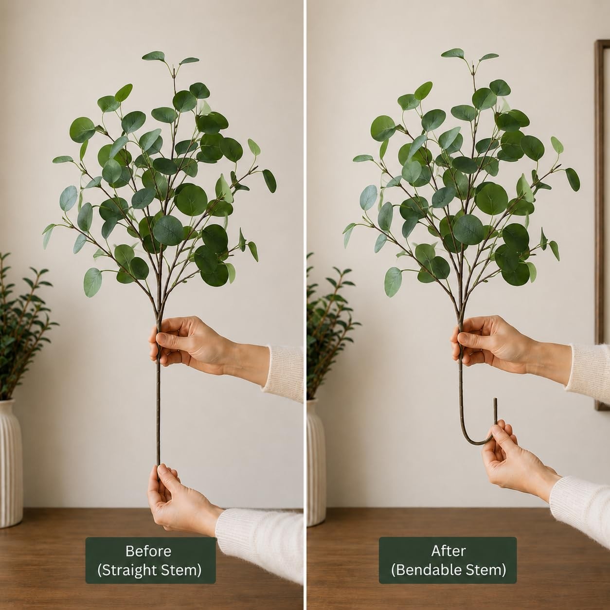 4pcs 24″ Artificial Eucalyptus Stems for Vase Decor