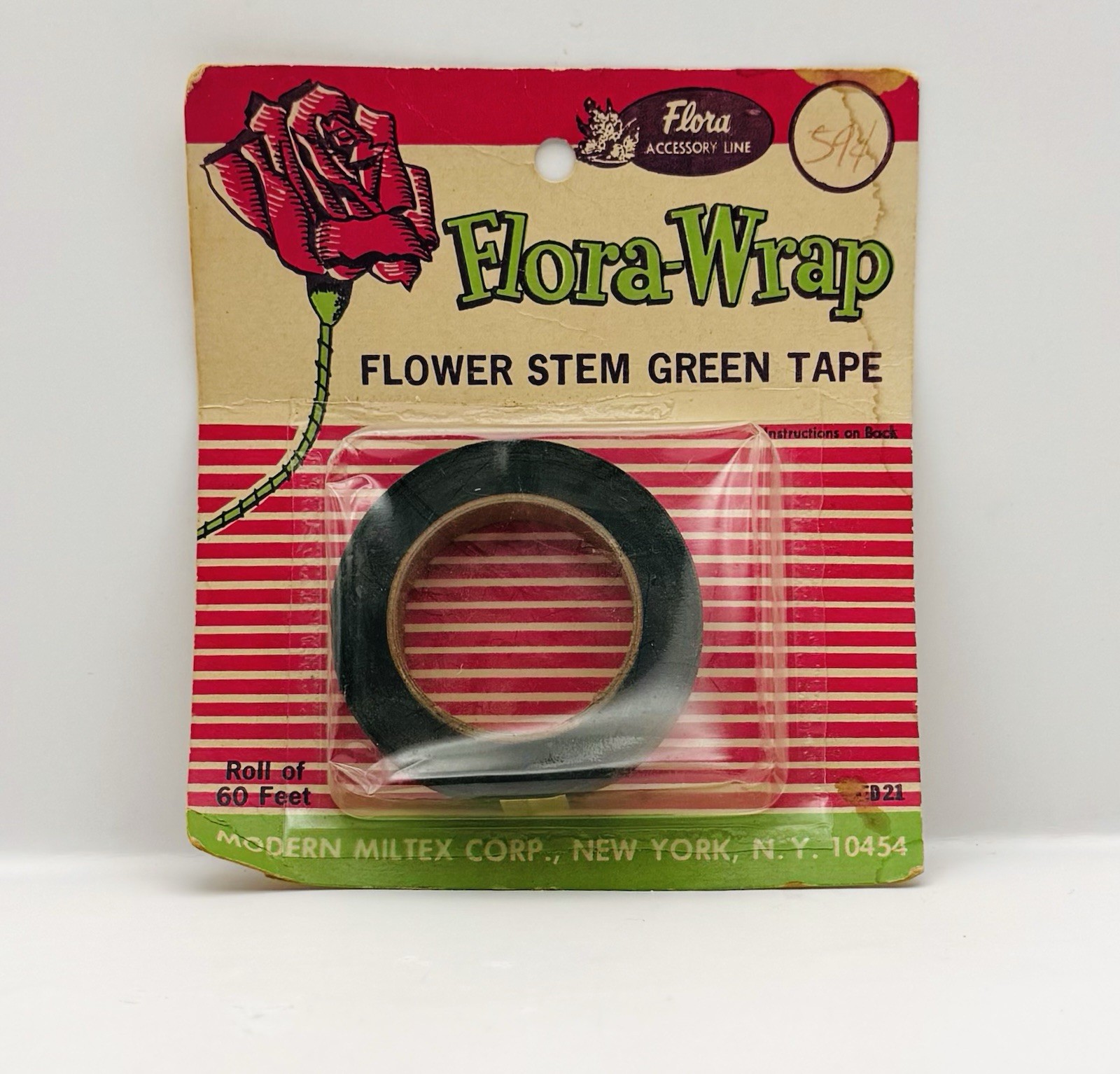 Vintage Flora-Wrap Flower Stem Green Tape NOS Modern Miltex Corp New York