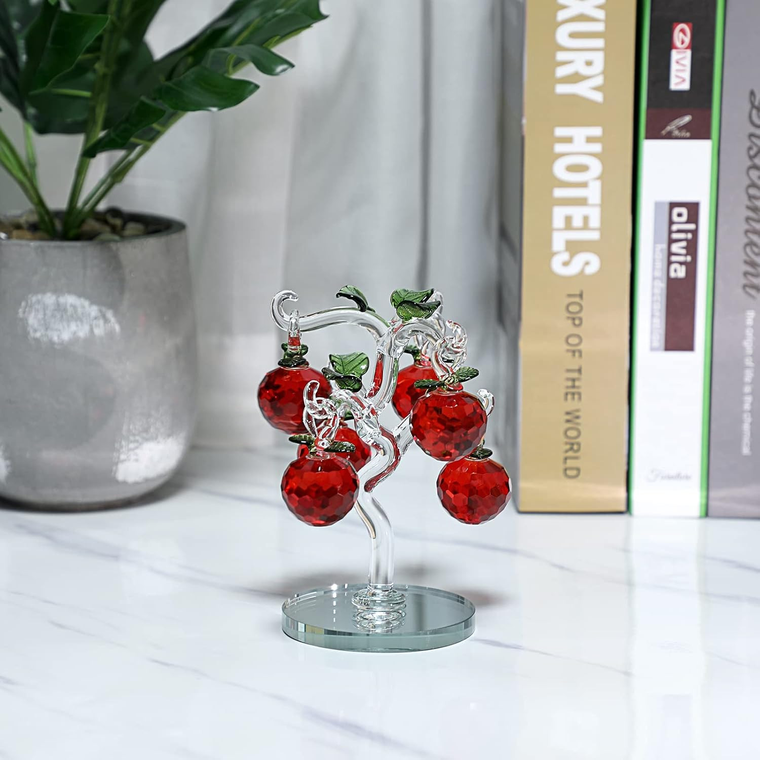 Crystal Red Apple Tree Ornament Decorative Artificial Apple Tree Figurine Collec