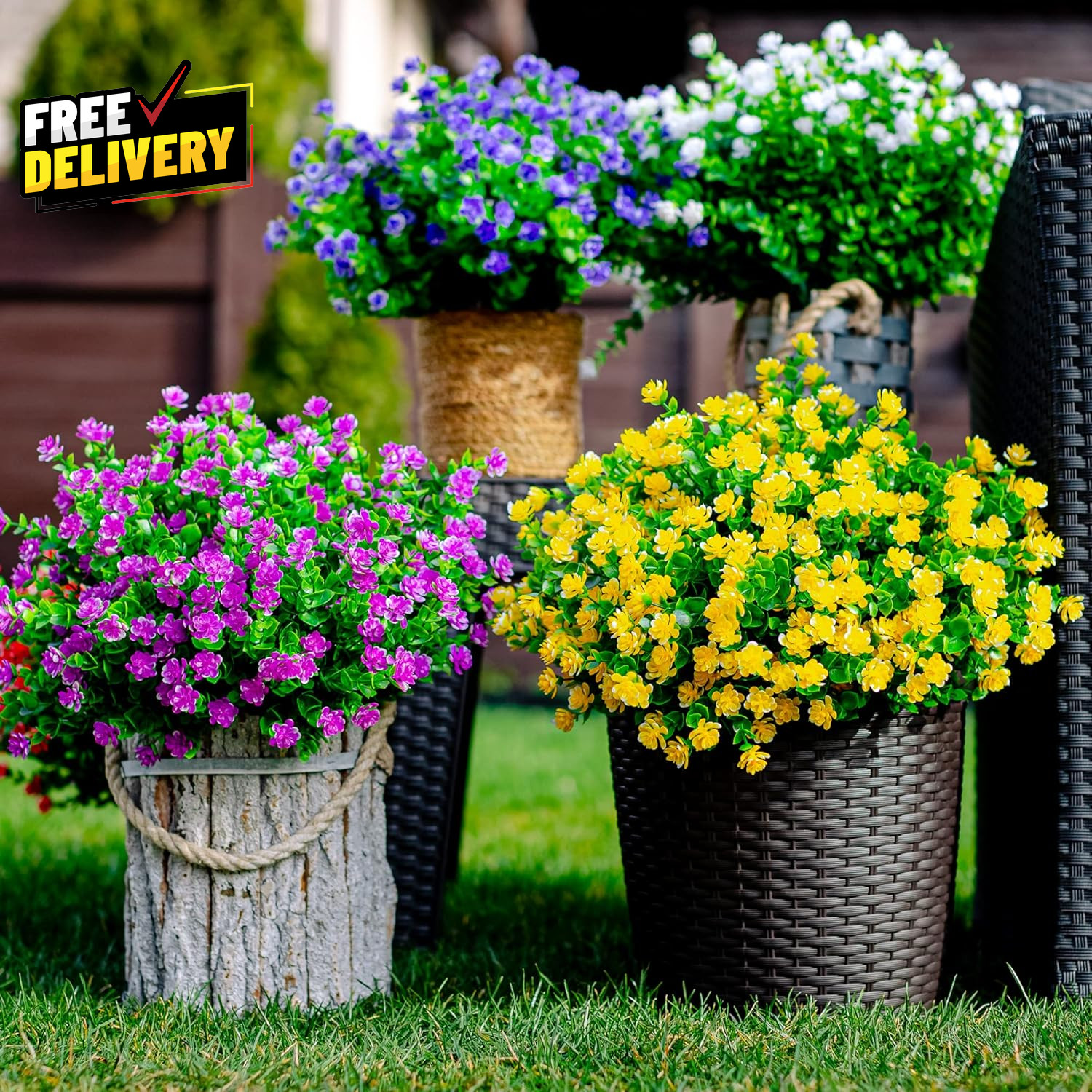 Artificial Flowers for Outdoors UV Resistant 12 PCS Bundles Faux Fake Outdoor..