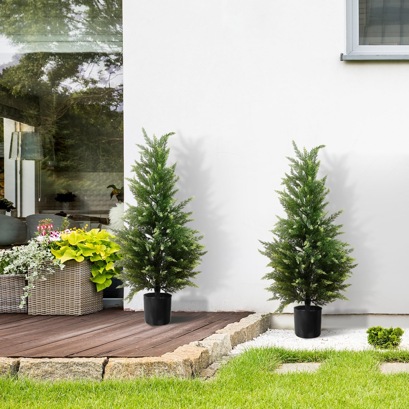 2 Pack 3FT Artificial Topiary Trees Potted, Realistic Faux Cypress UV Resista…