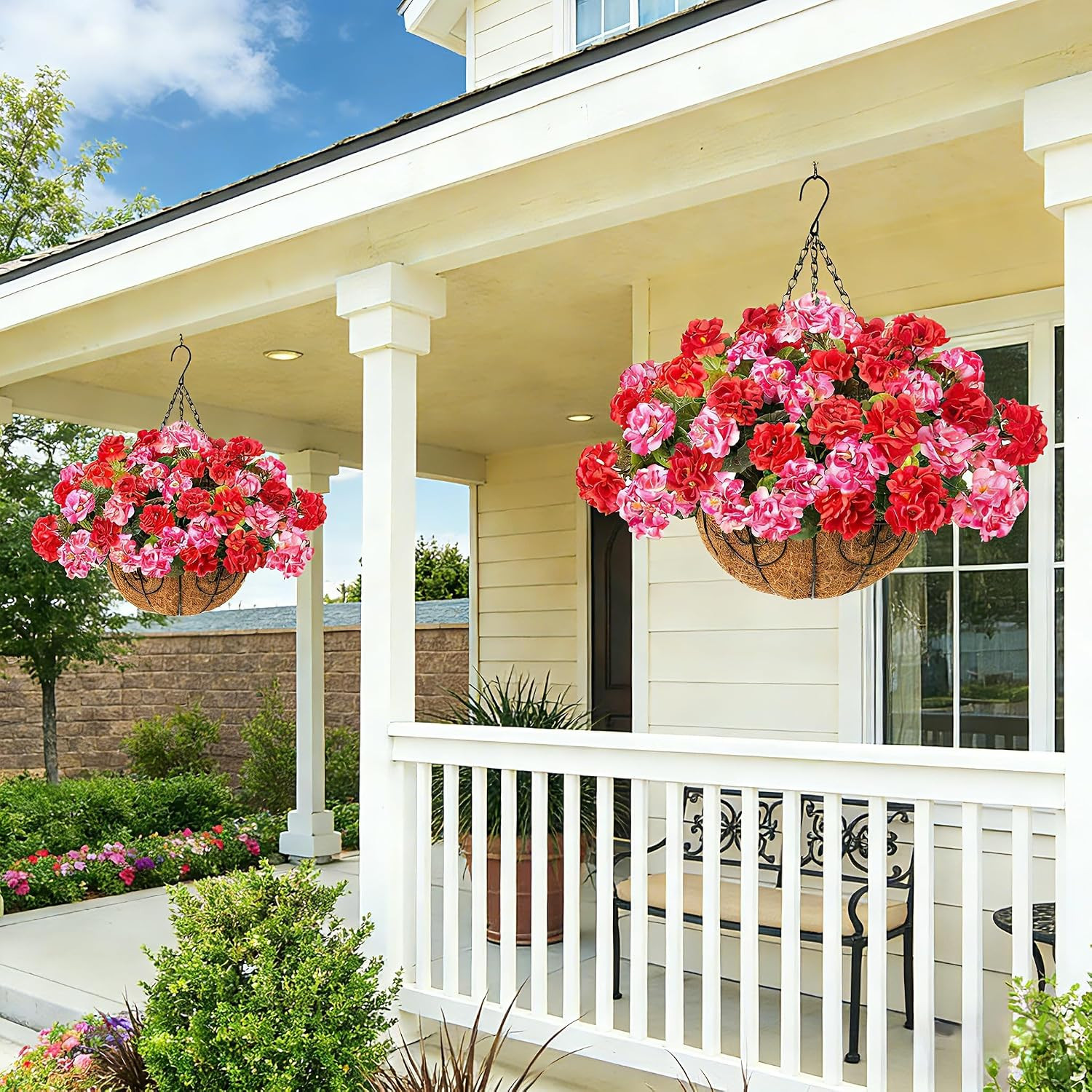 Quality UV Resistant Artificial Geranium Hanging Basket for Outdoor Decoration
