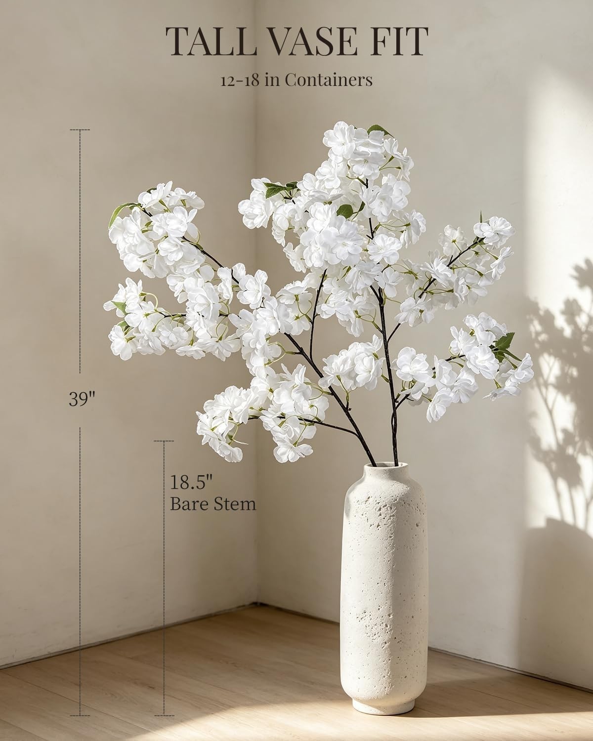 Faux Cherry Blossom Branches with Reattachable Blooms – 39 in for Stunning Vases