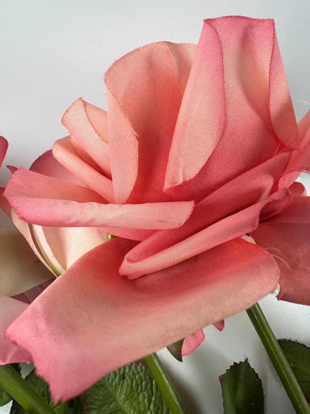 5 True VINTAGE long stem silk roses pink peach cream ombre thorn faux artificial