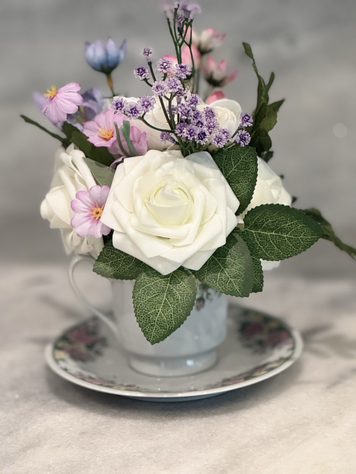 Victorian Floral Arrangement In A Teacup For Centerpiece