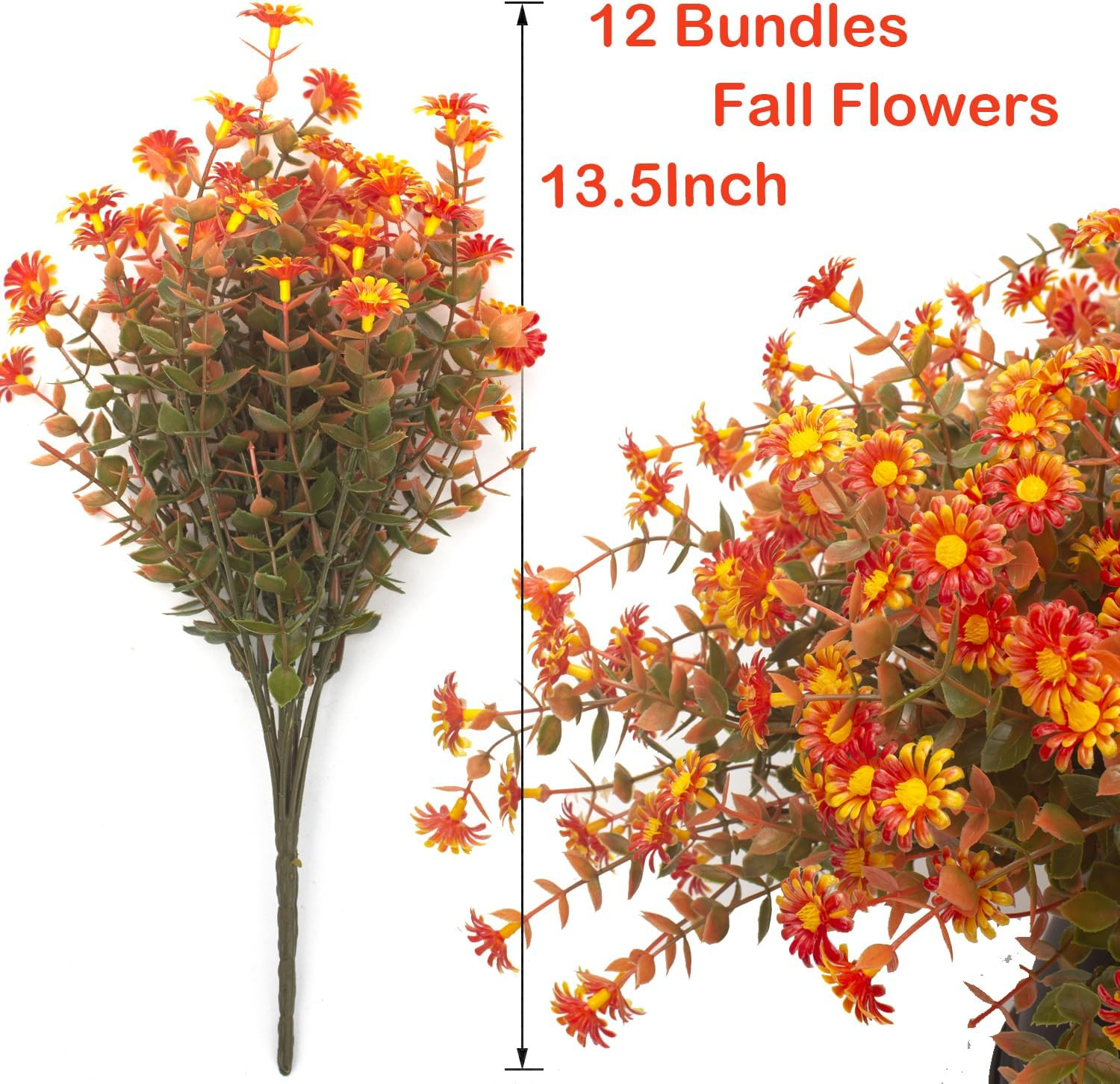 12 Bundles of Faux Fall Flowers – Vibrant Outdoor Decor for Home & Garden