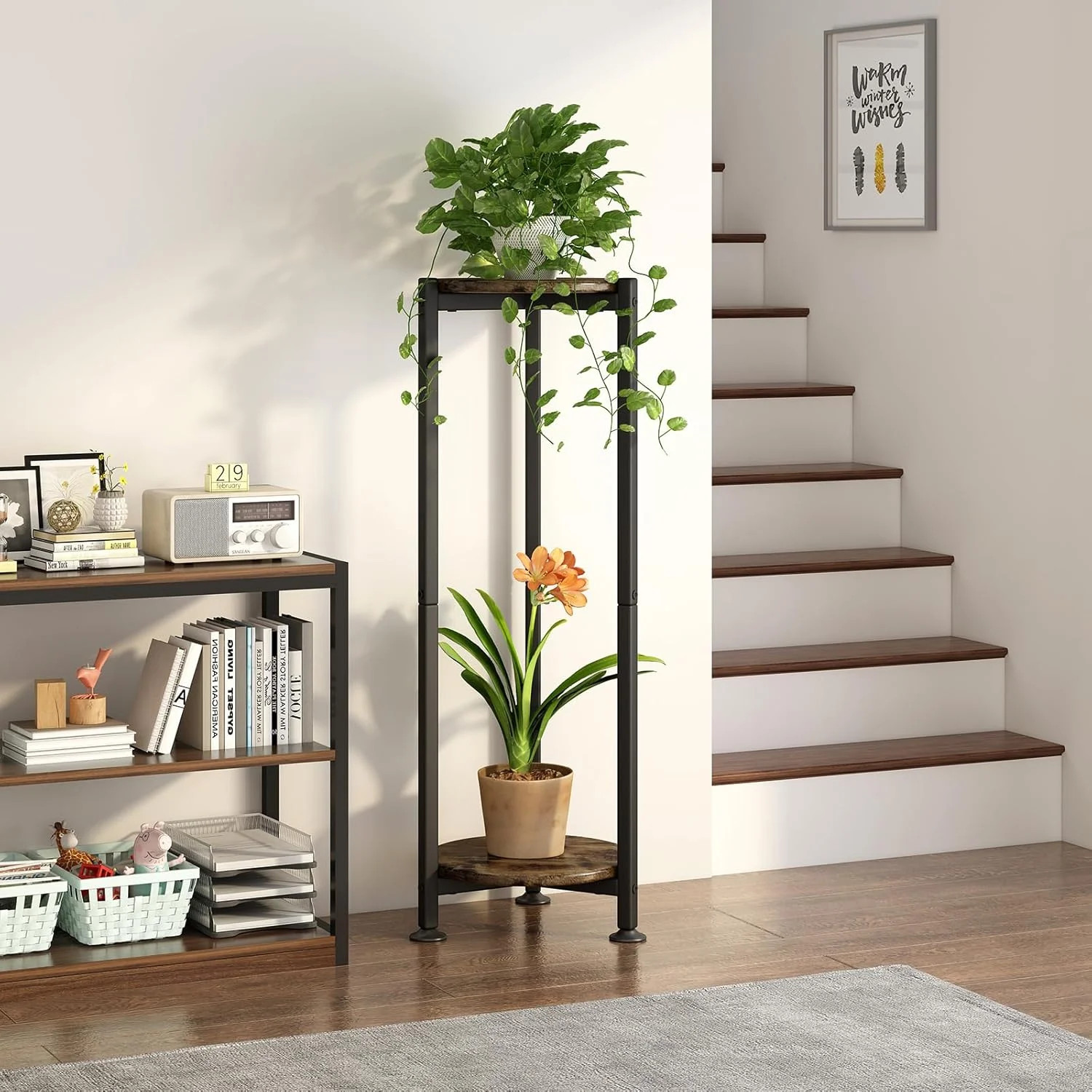2 Tier Metal Plant Stand Indoor Corner Tall Flower Pot Holder Display Rack