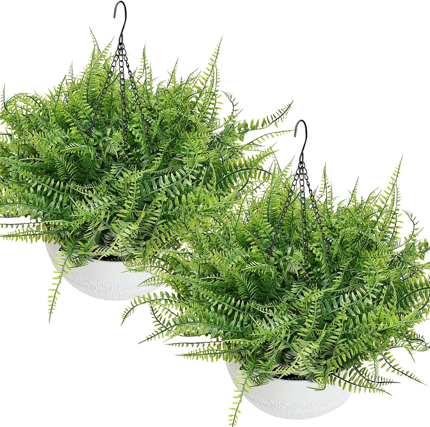 Set of 2 UV Resistant Artificial Hanging Ferns for Indoor/Outdoor Decor