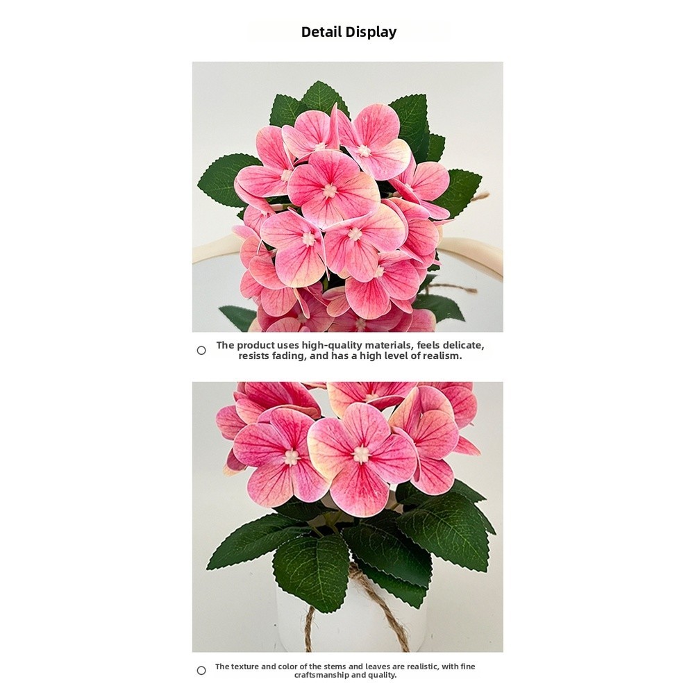 Plastic Artificial Hydrangea Flower Pot 3D Printed Vase for Shelf Desk Decor