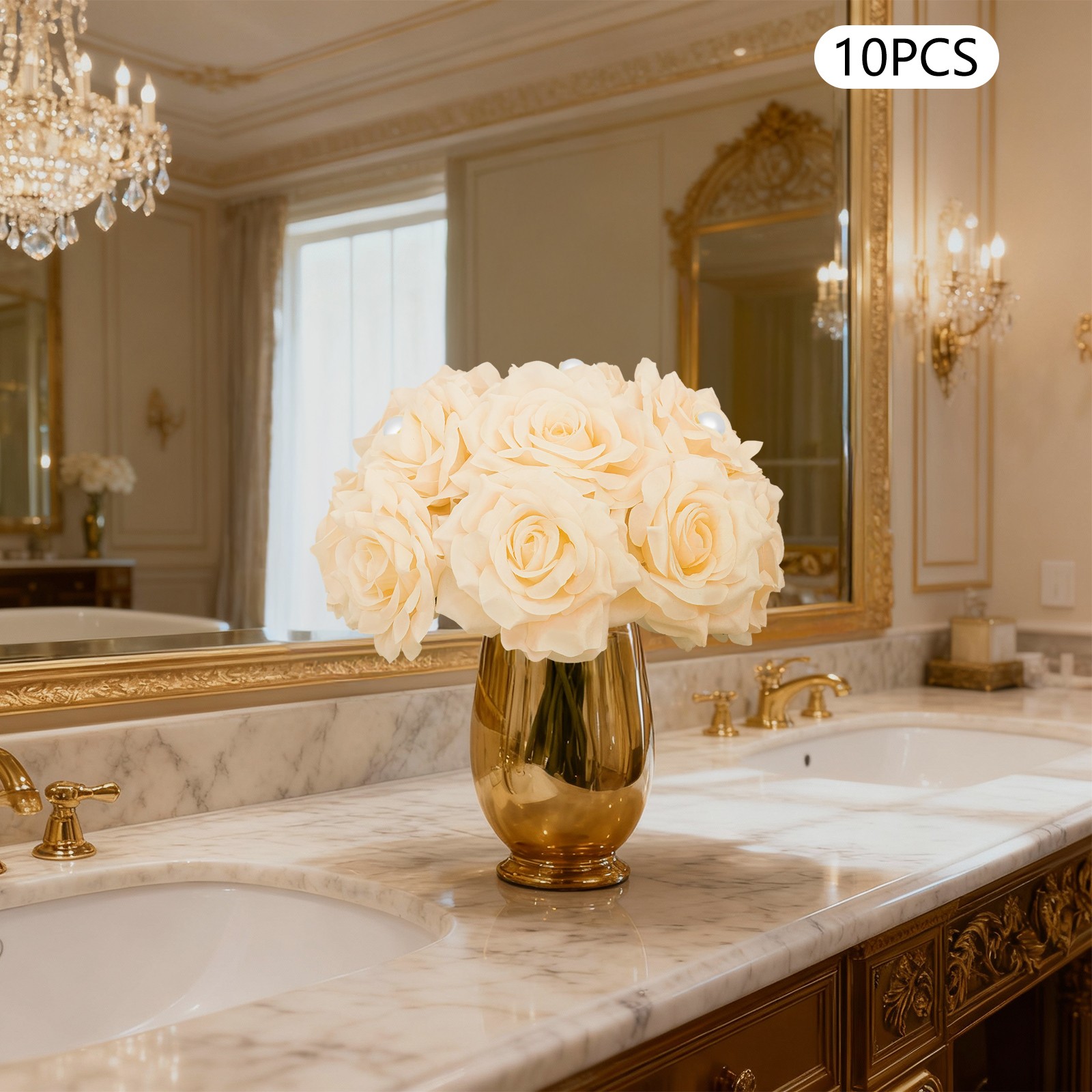 10pcs Artificial Rose Flower Balls With Pearl, Table Flower Centerpieces Decor