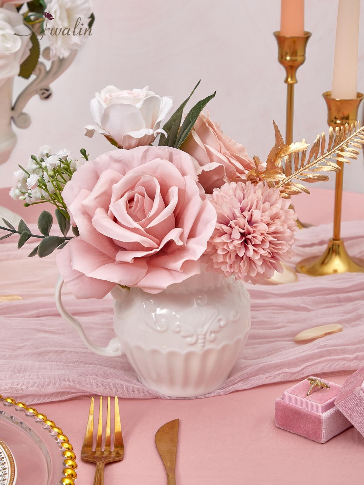 Artificial Flowers Box, Dusty Rose, Pink, White Roses, DIY Wedding Decor Bouquet