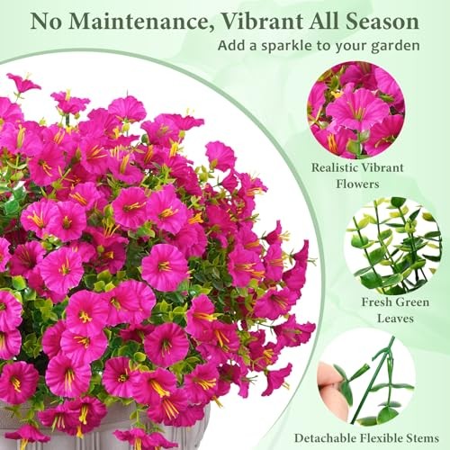 MARTINE MALL Look Real Artificial Flowers for Outdoors, 12 Bundles Fuchsia