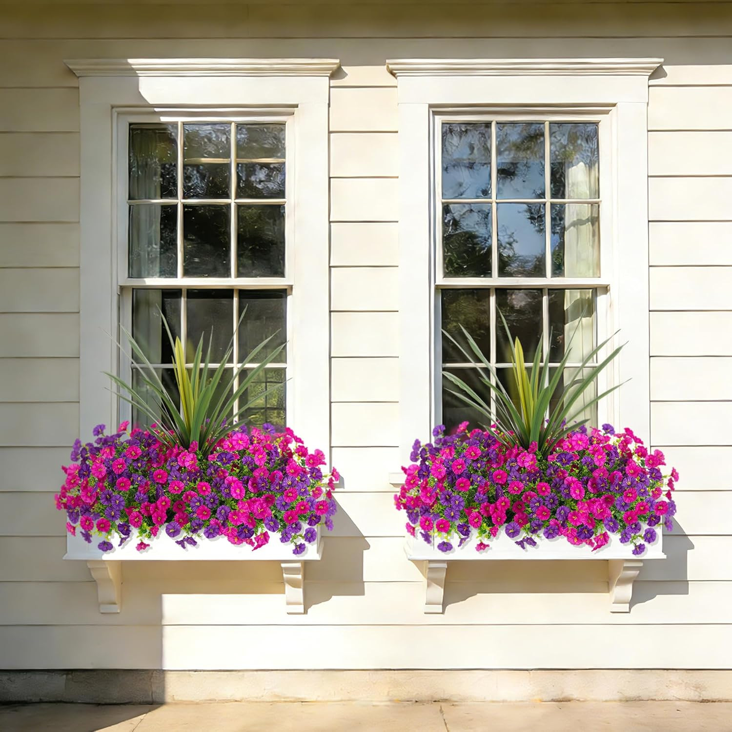 Artificial Flowers for Outdoors Fake Plants Outside, 12 Bundles Silk Morning Glo