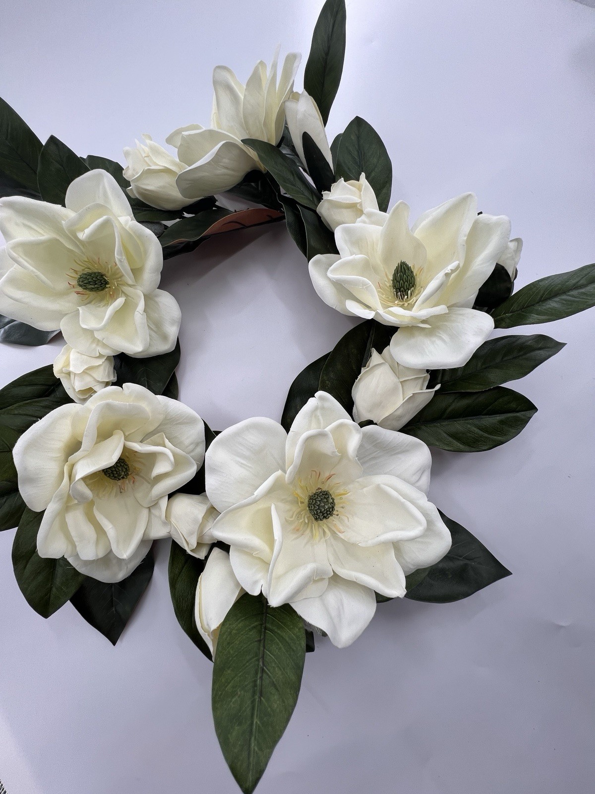 2 Magnolia Flower Wreaths 15” Artificial Hang On Door Decor Spring All Year