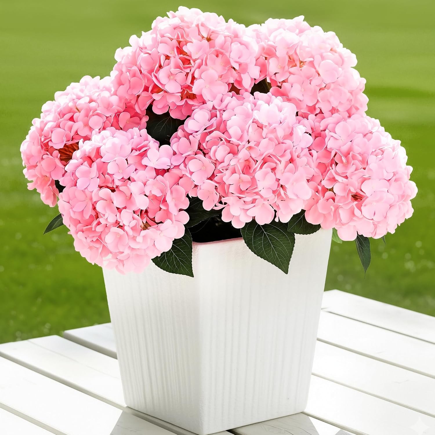 6 Bundles Hydrangea Artificial Flowers Outdoors & Indoor Bulk 30 Heads UV