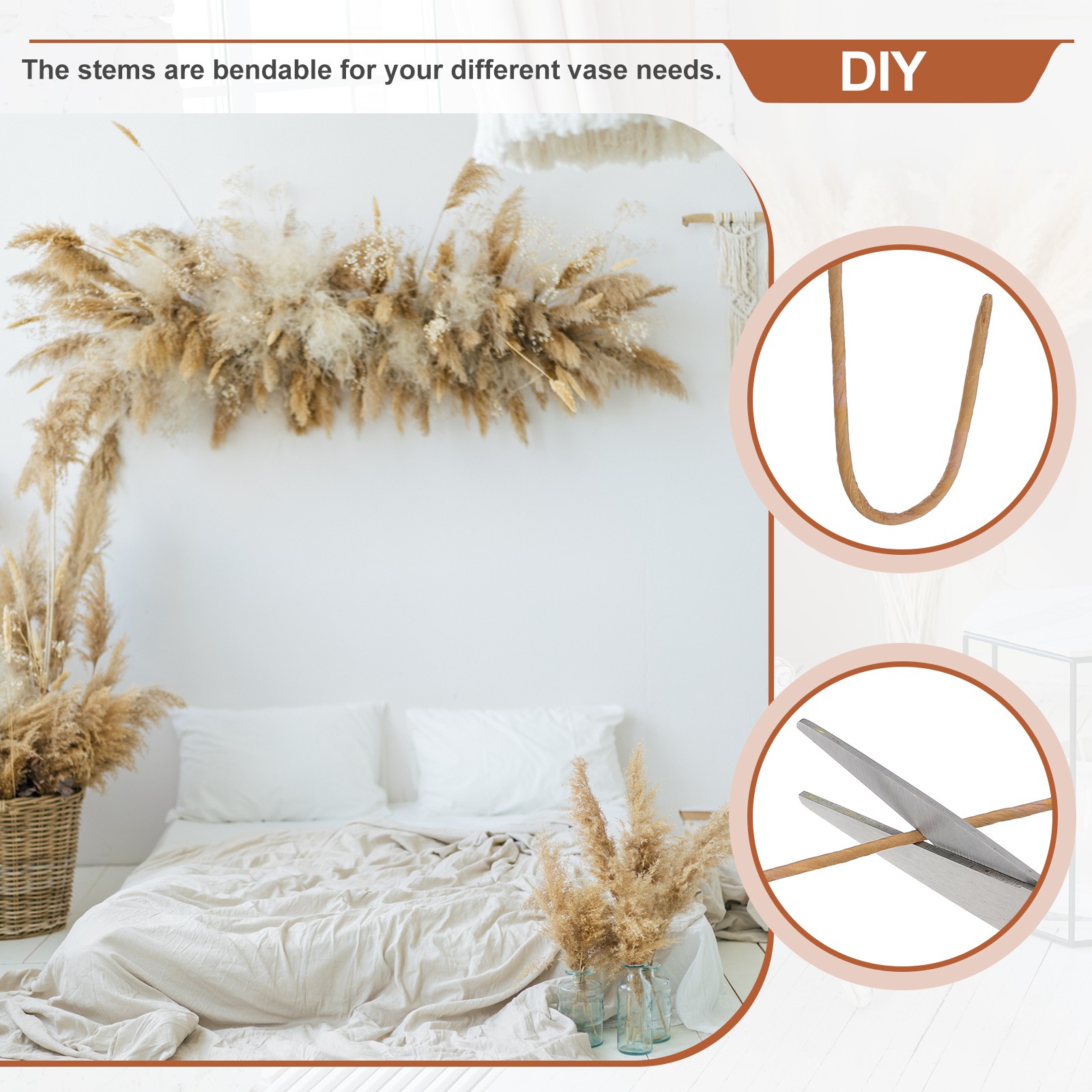 37.8in Pampas Grass Decor, 7 Pcs Artificial Pampas Grass Bulk, Orange