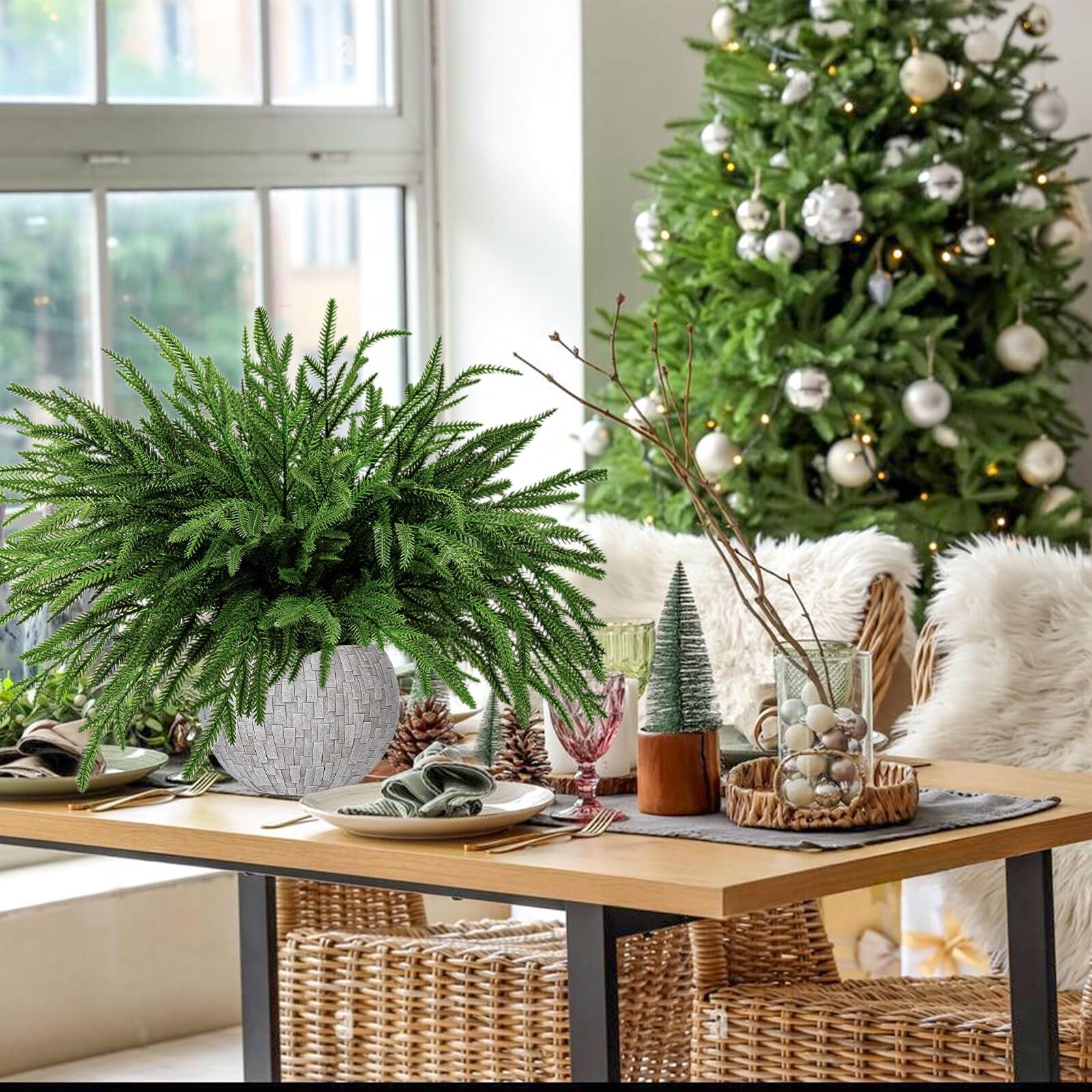 12 Pcs Christmas Norfolk Pine Branches Artificial Christmas Pine Branches Norfol