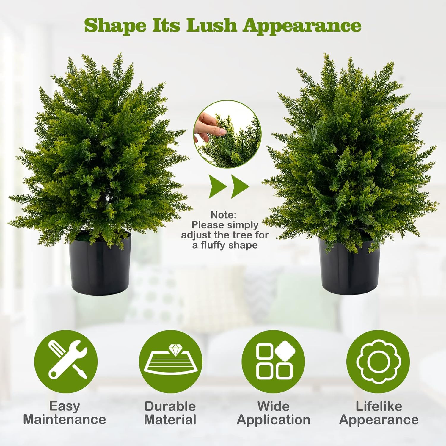 Set of 2 Faux Cedar Topiary Ball Trees in Cement Pots for Home Decor
