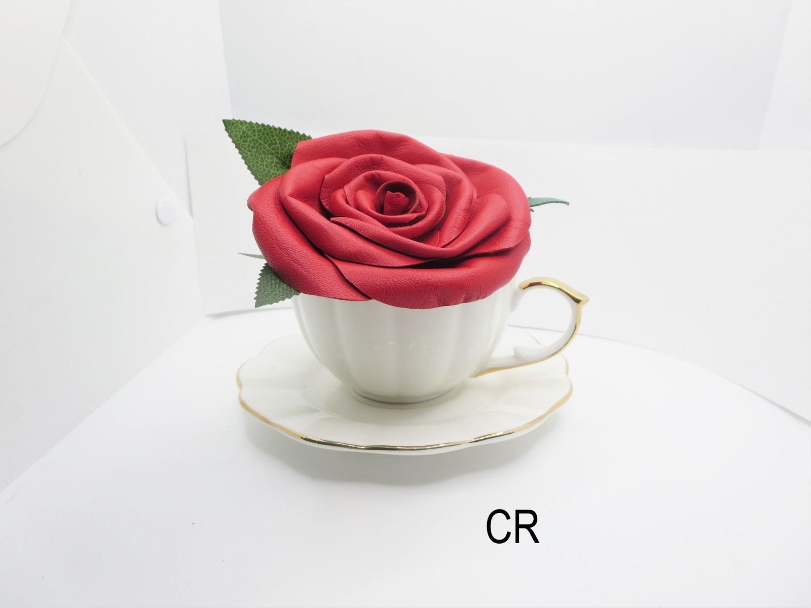 3rd Anniversary Wedding gift for her, leath Rose In Tea Cup leather flower decor