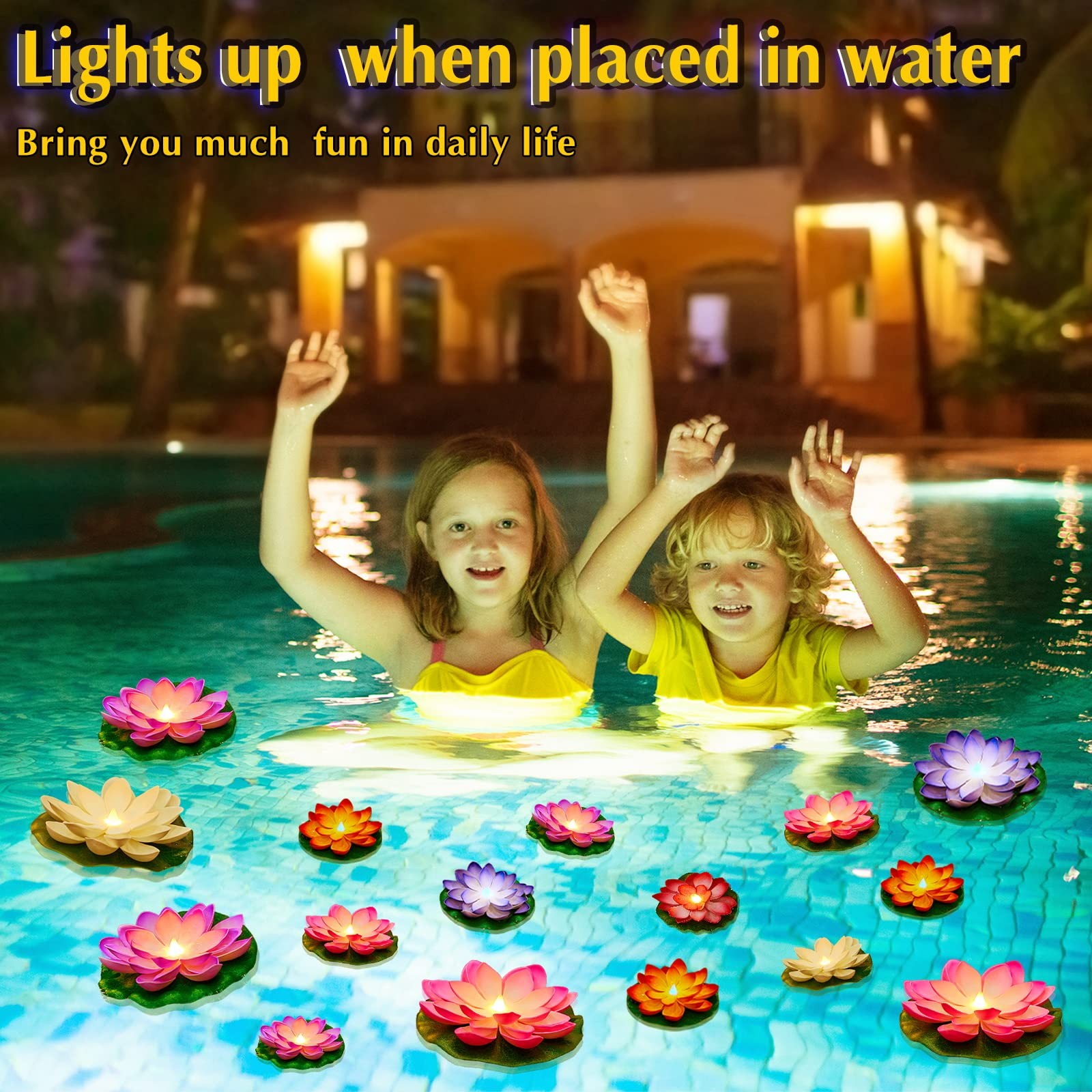 24 Pcs Floating Lights Lotus Floating Lanterns Artificial Lily Pads with LED …
