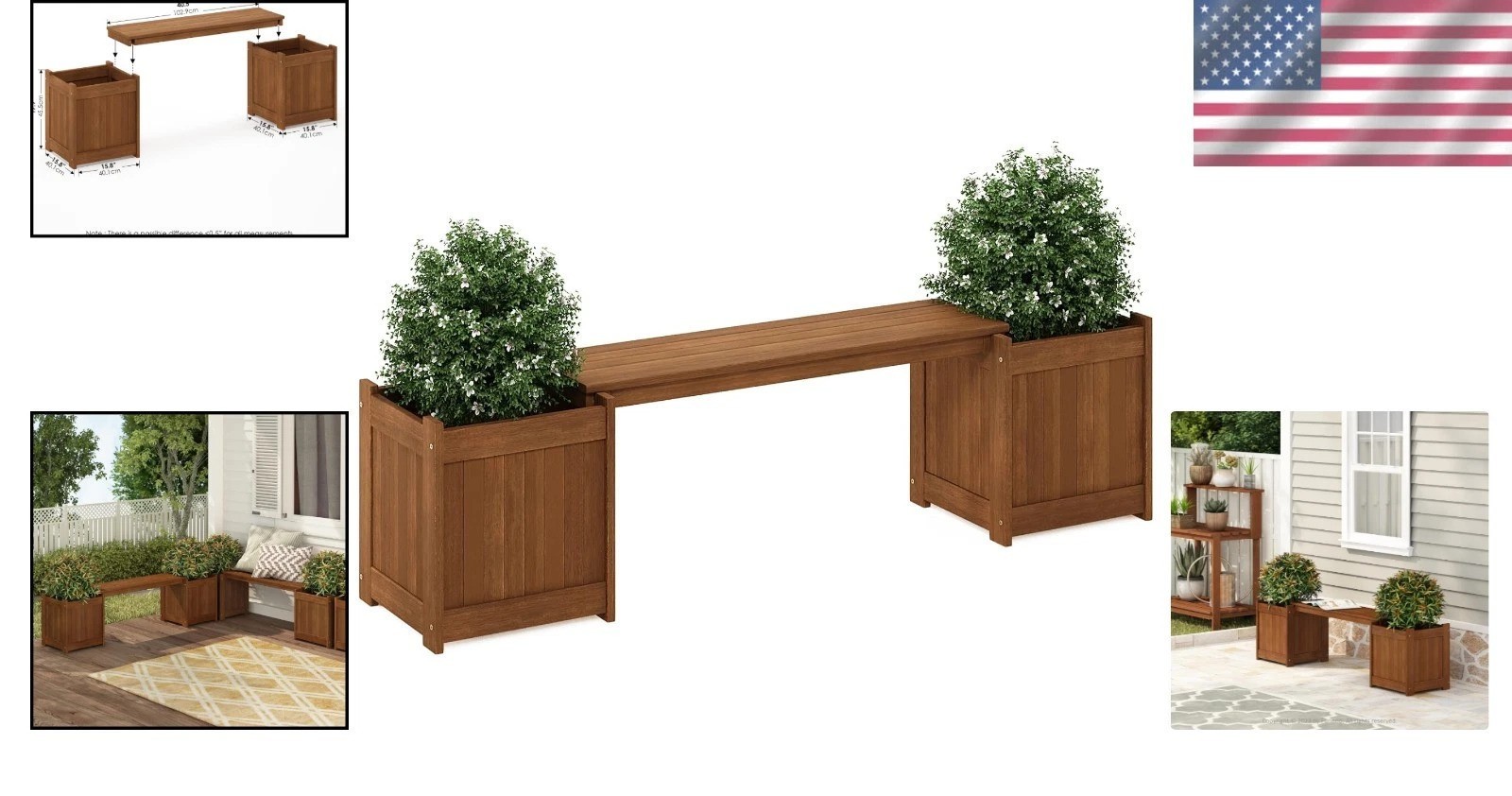 Elegant Tioman Brown Flower Box with Removable Bench – Weather Resistant Design