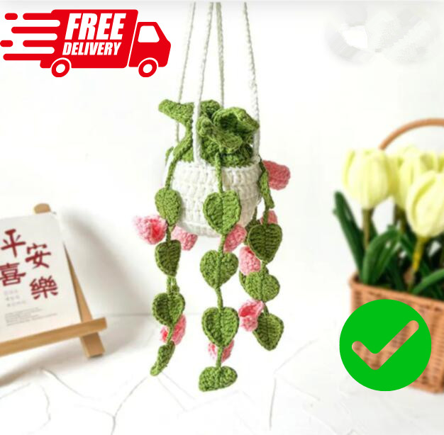 Hanging Car Crochet Handmade Succulent Pot Plant Ornaments Interior Accessories